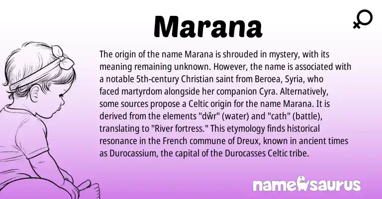 Infographic about Marana name meaning, Marana is a name from French, Celtic, Syria origin(s).