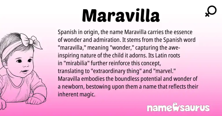 Infographic about Maravilla name meaning, Maravilla is a name from Spanish, Latin origin(s).