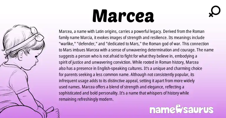 Infographic about Marcea name meaning, Marcea is a name from Latin, Roman origin(s).