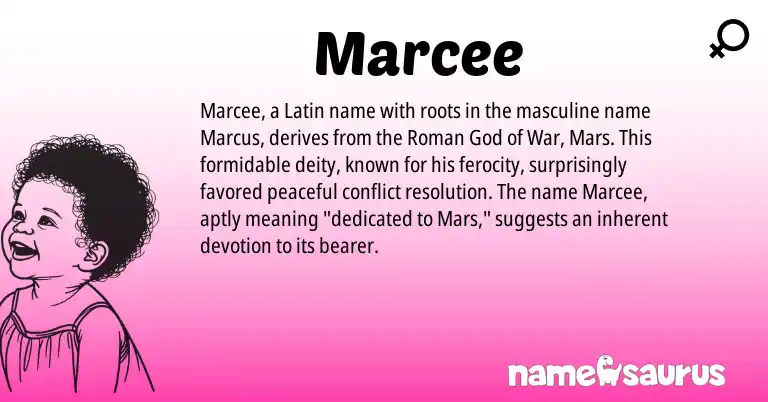 Infographic about Marcee name meaning, Marcee is a name from Roman, Latin origin(s).