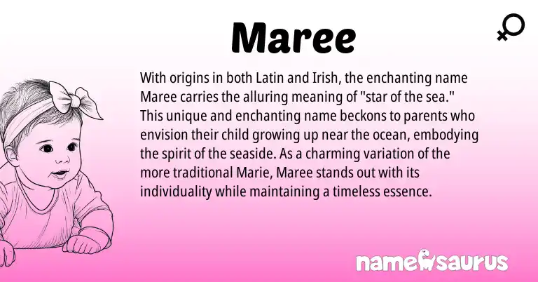 Infographic about Maree name meaning, Maree is a name from Irish, Latin origin(s).