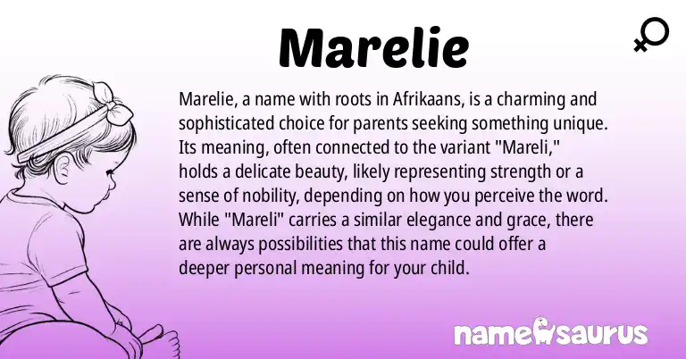 Infographic about Marelie name meaning, Marelie is a name from Afrikaans origin(s).