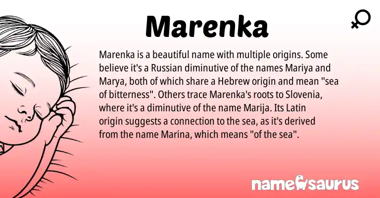 Infographic about Marenka name meaning, Marenka is a name from Russian, Latin, Hebrew origin(s).