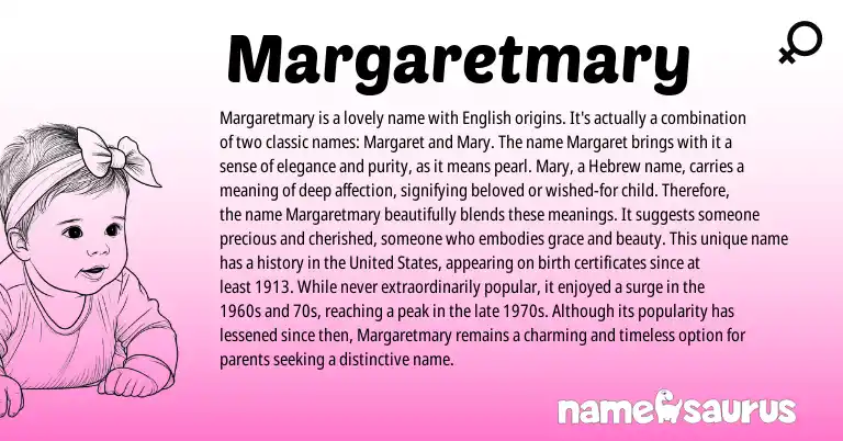 Infographic about Margaretmary name meaning, Margaretmary is a name from Hebrew, English origin(s).