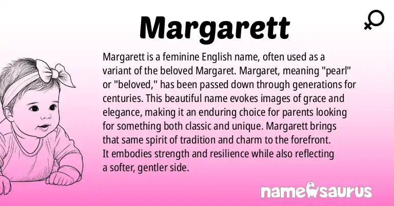 Infographic about Margarett name meaning, Margarett is a name from English origin(s).