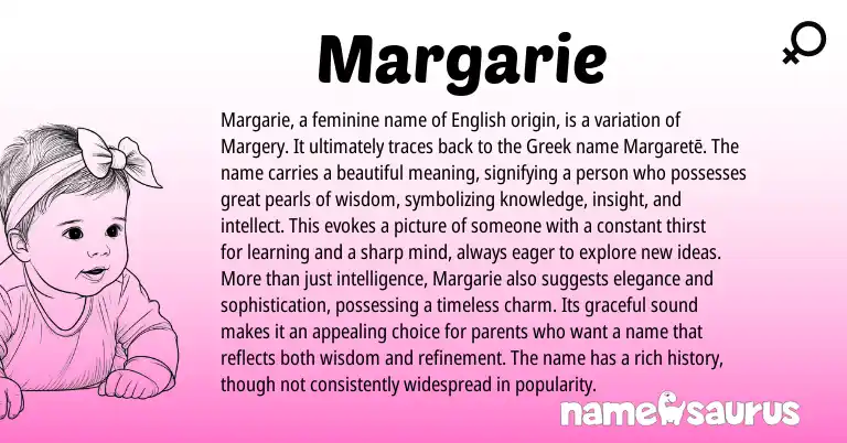 Infographic about Margarie name meaning, Margarie is a name from English, Greek origin(s).