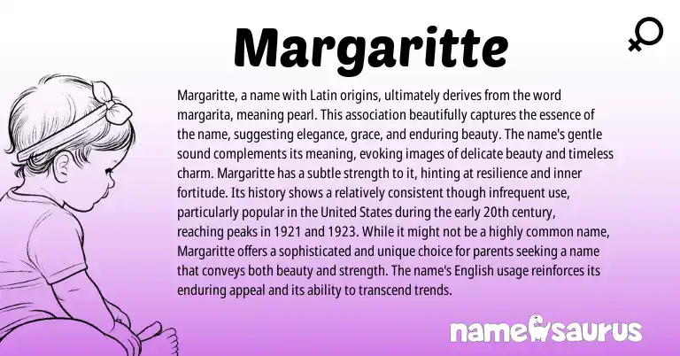 Infographic about Margaritte name meaning, Margaritte is a name from Latin origin(s).