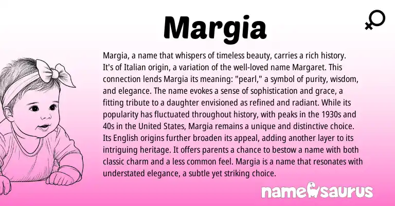 Infographic about Margia name meaning, Margia is a name from Italian origin(s).
