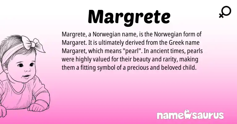 Infographic about Margrete name meaning, Margrete is a name from Norwegian, Greek origin(s).