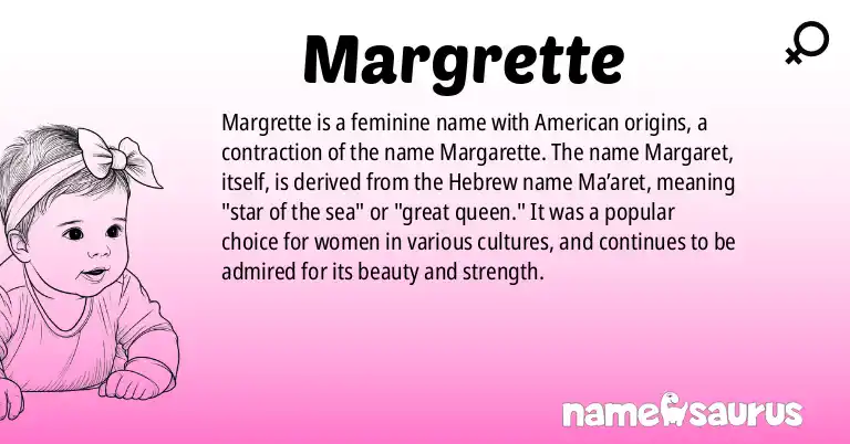 Infographic about Margrette name meaning, Margrette is a name from American origin(s).