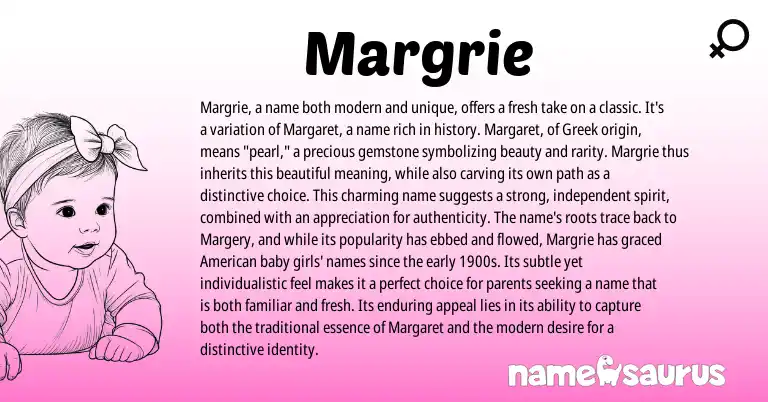 Infographic about Margrie name meaning, Margrie is a name from Other origin(s).
