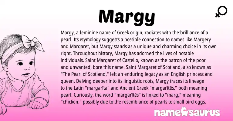 Infographic about Margy name meaning, Margy is a name from English, Latin, Ancient Greek, Greek origin(s).