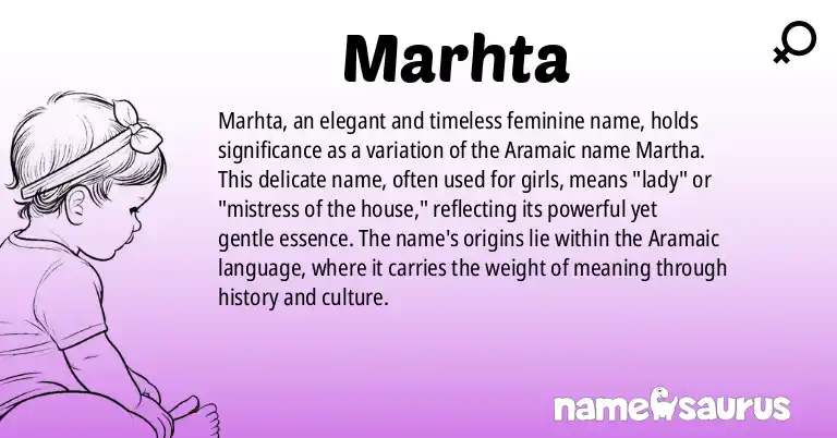 Infographic about Marhta name meaning, Marhta is a name from Aramaic origin(s).
