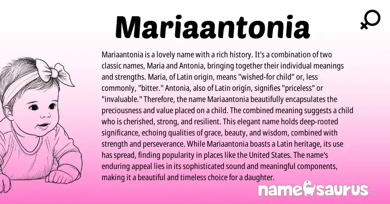 Infographic about Mariaantonia name meaning, Mariaantonia is a name from Latin origin(s).