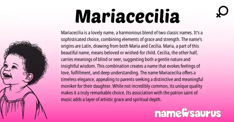 Infographic about Mariacecilia name meaning, Mariacecilia is a name from Latin origin(s).