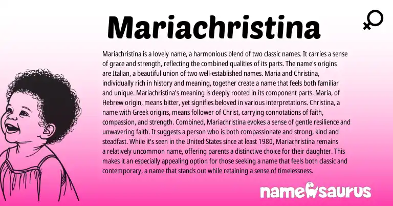 Infographic about Mariachristina name meaning, Mariachristina is a name from Italian, English origin(s).