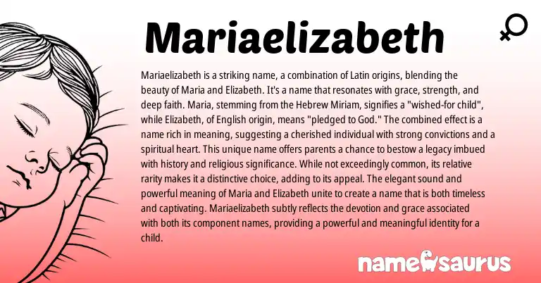 Infographic about Mariaelizabeth name meaning, Mariaelizabeth is a name from Latin, Hebrew origin(s).