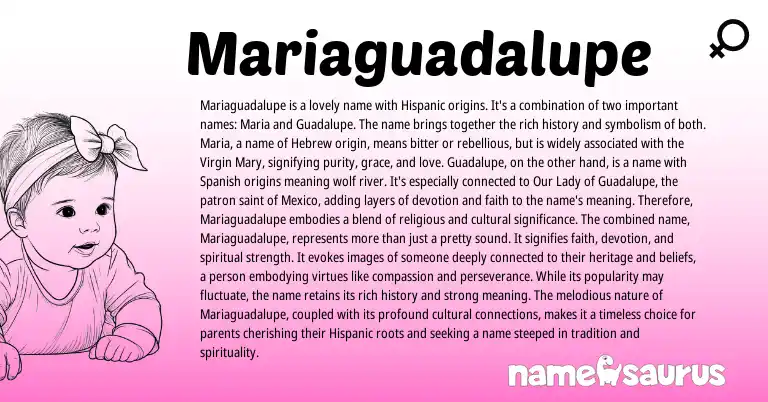 Infographic about Mariaguadalupe name meaning, Mariaguadalupe is a name from Spanish origin(s).