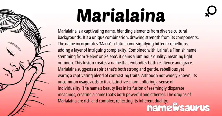 Infographic about Marialaina name meaning, Marialaina is a name from Latin, Finnish origin(s).
