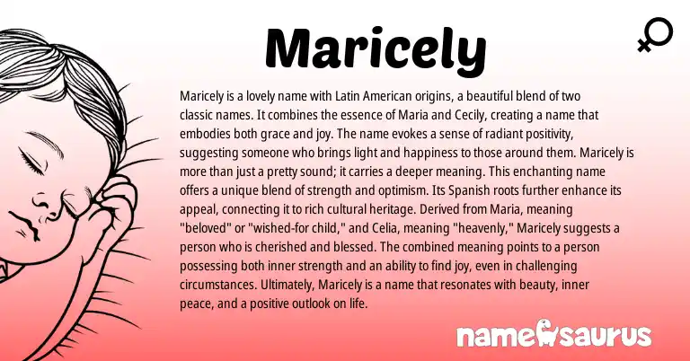 Infographic about Maricely name meaning, Maricely is a name from American, Latin origin(s).