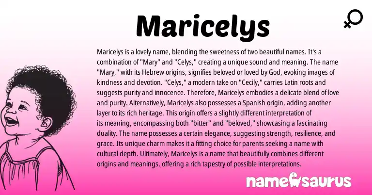 Infographic about Maricelys name meaning, Maricelys is a name from Latin, Hebrew origin(s).