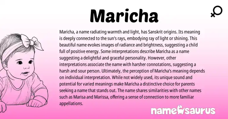 Infographic about Maricha name meaning, Maricha is a name from Latin, Indian, Sanskrit origin(s).