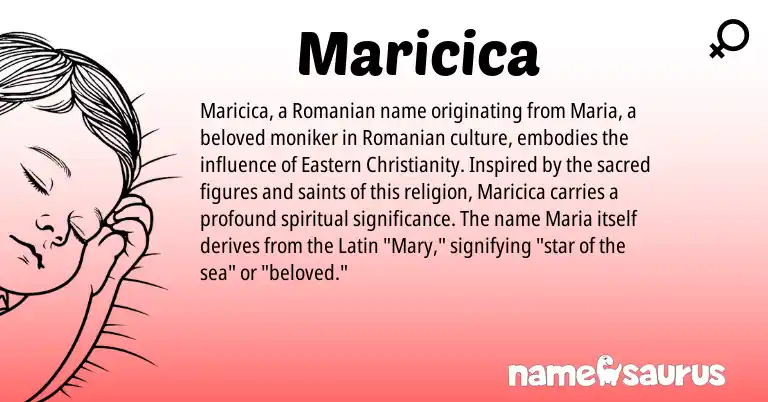 Infographic about Maricica name meaning, Maricica is a name from Romanian, Christianity, Latin origin(s).
