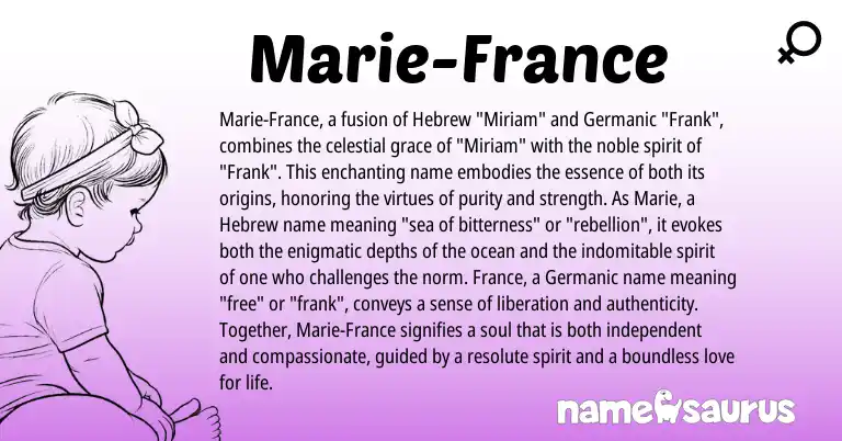 Infographic about Marie-France name meaning, Marie-France is a name from Germanic, Hebrew origin(s).