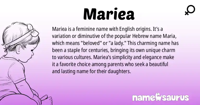 Infographic about Mariea name meaning, Mariea is a name from English origin(s).