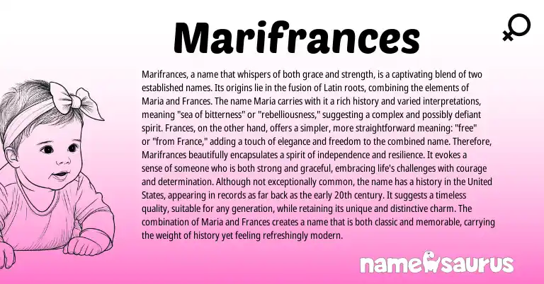 Infographic about Marifrances name meaning, Marifrances is a name from Latin origin(s).