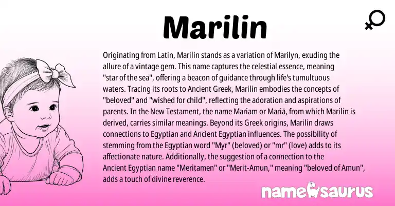 Infographic about Marilin name meaning, Marilin is a name from Ancient Greek, Ancient Egyptian, Latin, Greek, Egyptian origin(s).