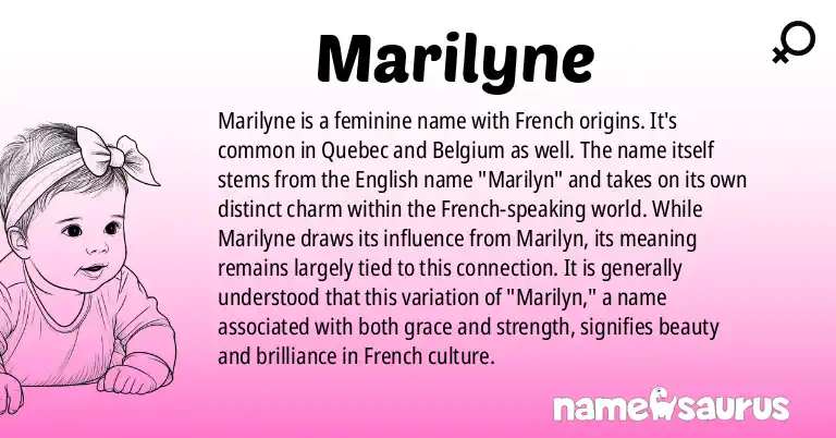 Infographic about Marilyne name meaning, Marilyne is a name from French (Quebec), French, French (Belgian) origin(s).