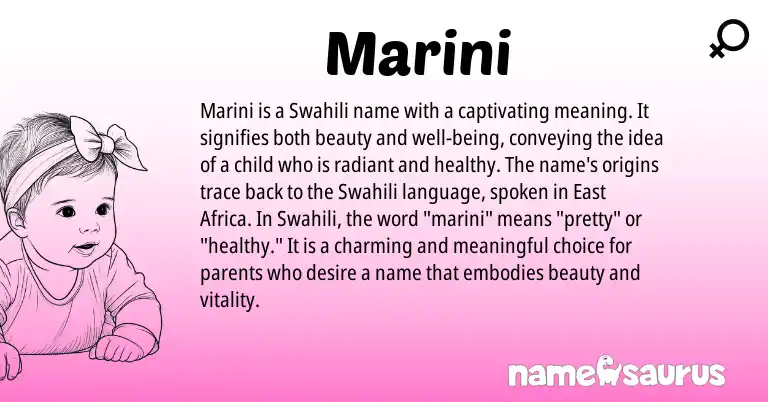 Infographic about Marini name meaning, Marini is a name from Swahili origin(s).