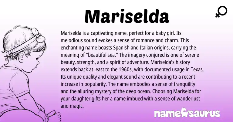 Infographic about Mariselda name meaning, Mariselda is a name from Italian, Spanish origin(s).