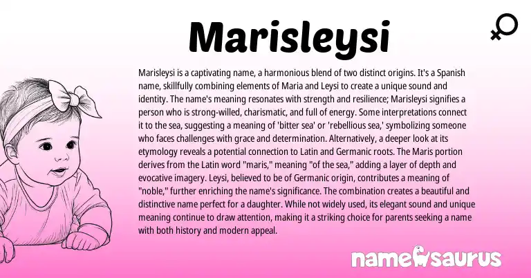 Infographic about Marisleysi name meaning, Marisleysi is a name from Spanish origin(s).