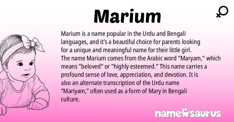 Infographic about Marium name meaning, Marium is a name from Urdu, Bengali origin(s).