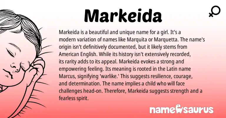 Infographic about Markeida name meaning, Markeida is a name from Latin origin(s).