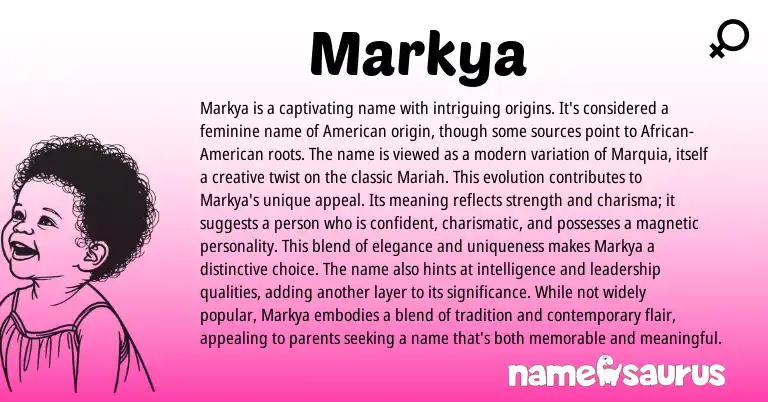 Infographic about Markya name meaning, Markya is a name from American origin(s).
