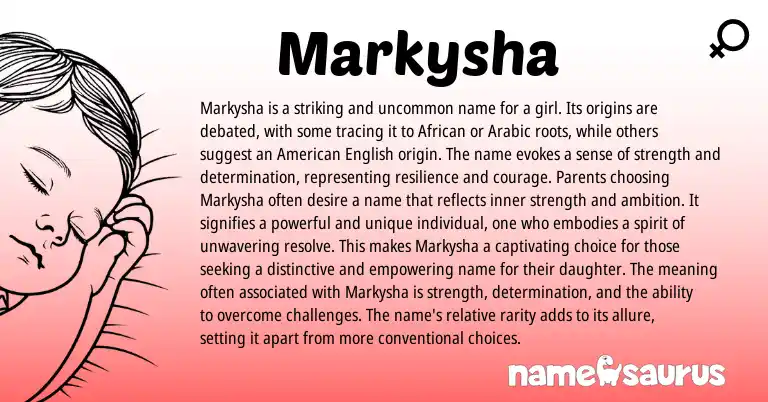 Infographic about Markysha name meaning, Markysha is a name from African, Arabic origin(s).