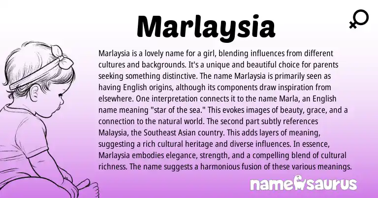 Infographic about Marlaysia name meaning, Marlaysia is a name from English origin(s).