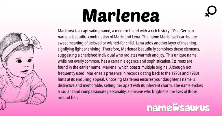 Infographic about Marlenea name meaning, Marlenea is a name from Germanic, American origin(s).