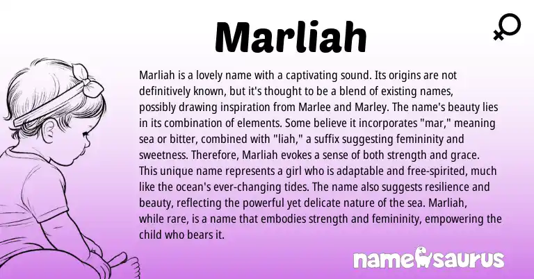 Infographic about Marliah name meaning, Marliah is a name from Latin, English origin(s).