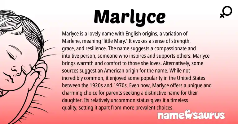 Infographic about Marlyce name meaning, Marlyce is a name from English origin(s).