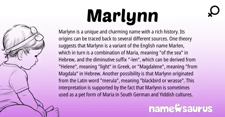 Infographic about Marlynn name meaning, Marlynn is a name from English, Latin, South German, Greek, Yiddish, Hebrew origin(s).