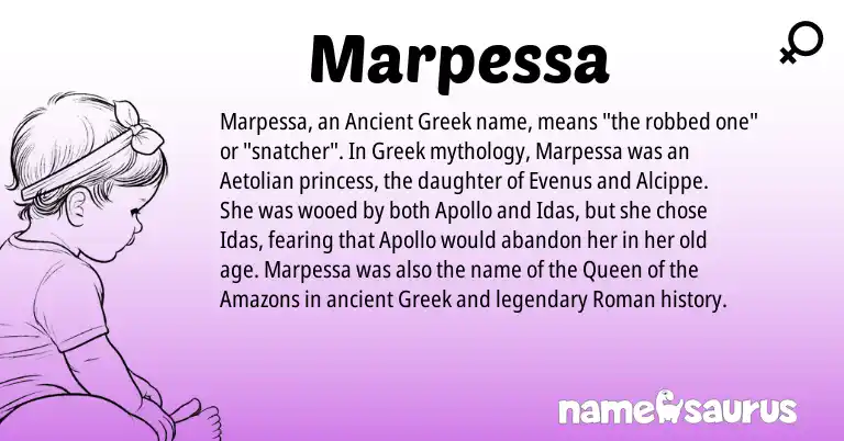 Infographic about Marpessa name meaning, Marpessa is a name from Ancient Greek, Roman, Greek origin(s).