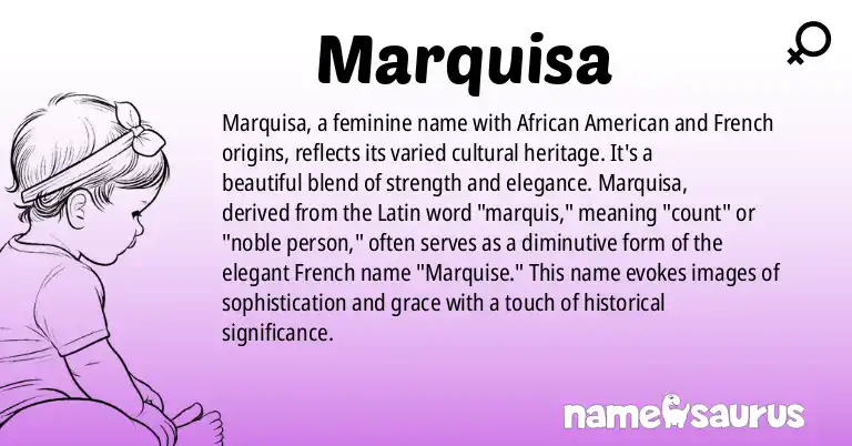 Infographic about Marquisa name meaning, Marquisa is a name from African American, French origin(s).
