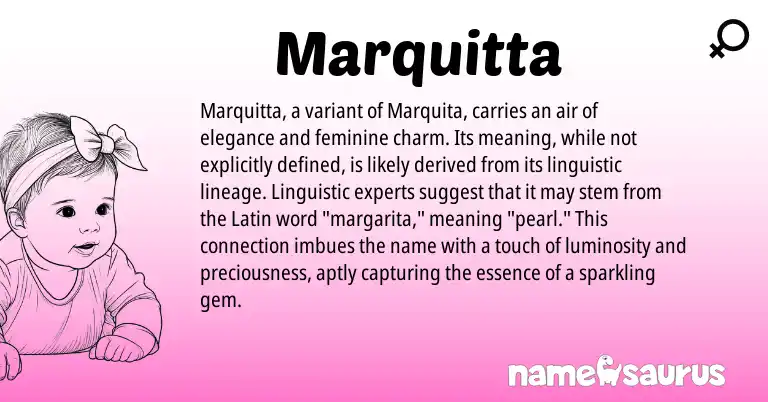 Infographic about Marquitta name meaning, Marquitta is a name from Latin origin(s).