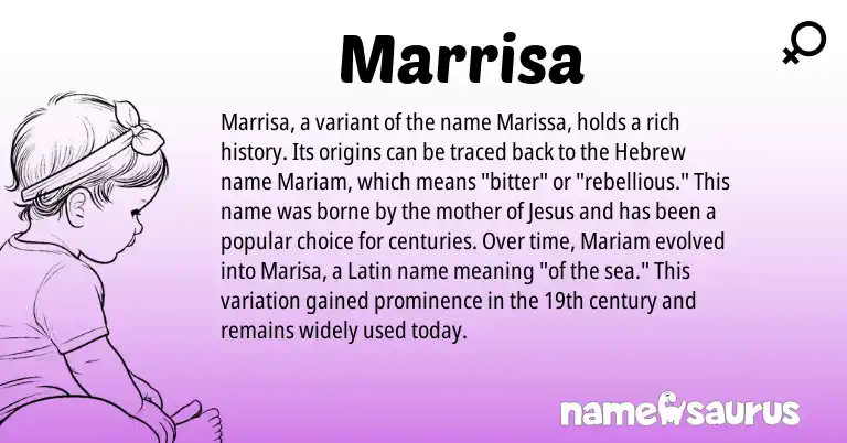 Infographic about Marrisa name meaning, Marrisa is a name from Latin, Hebrew origin(s).