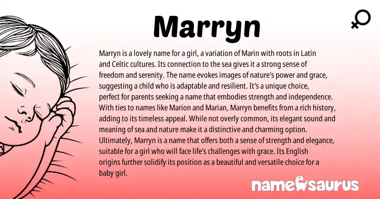 Infographic about Marryn name meaning, Marryn is a name from Latin, Celtic origin(s).