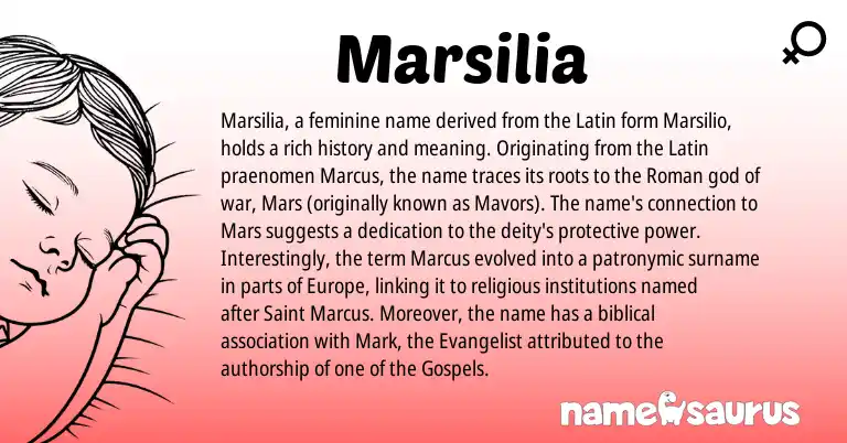 Infographic about Marsilia name meaning, Marsilia is a name from Roman, Latin origin(s).